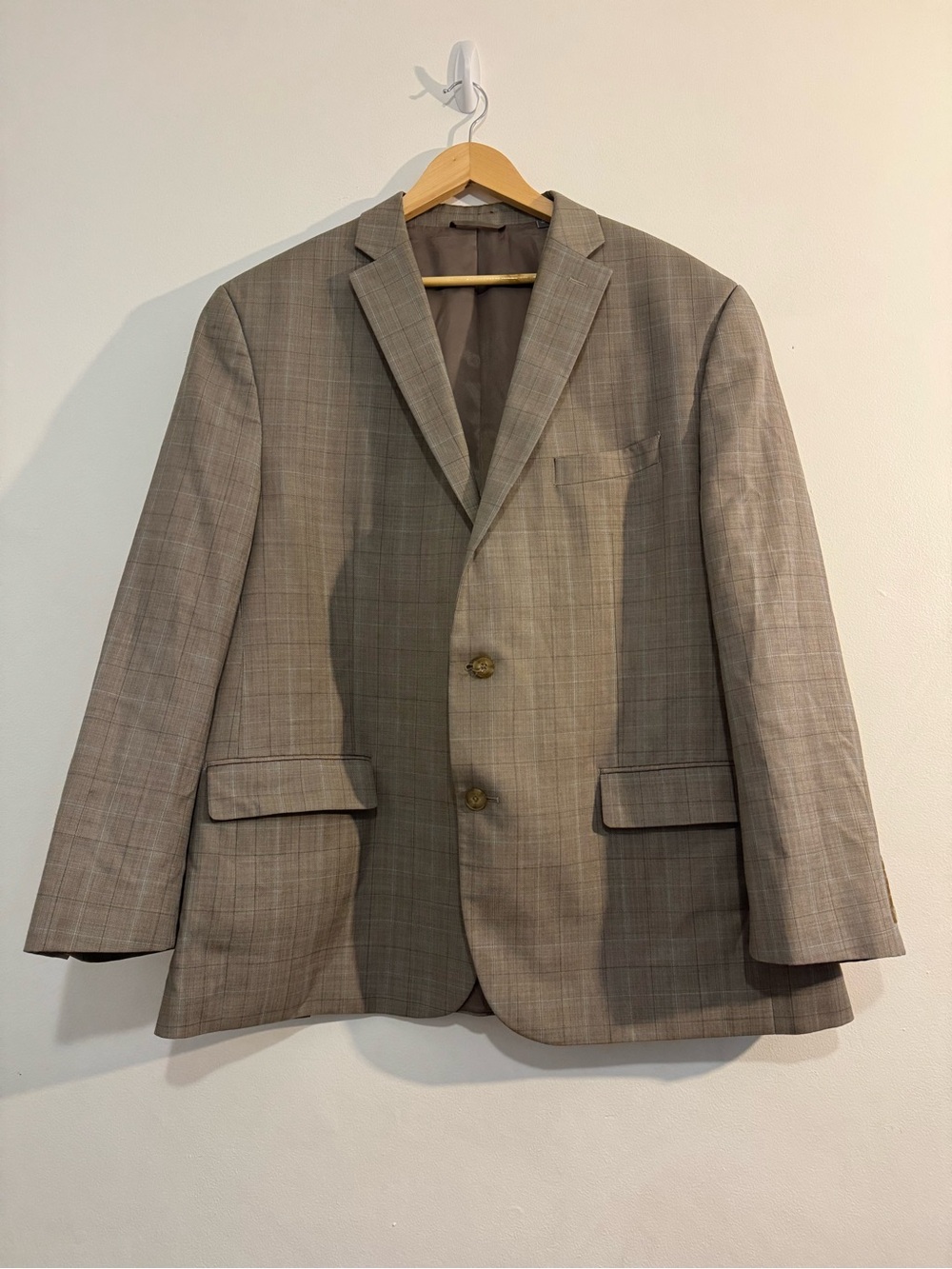 Michael Kors Beige Checkered Blazer 48R Wool Blend Jacket Sports Coat
